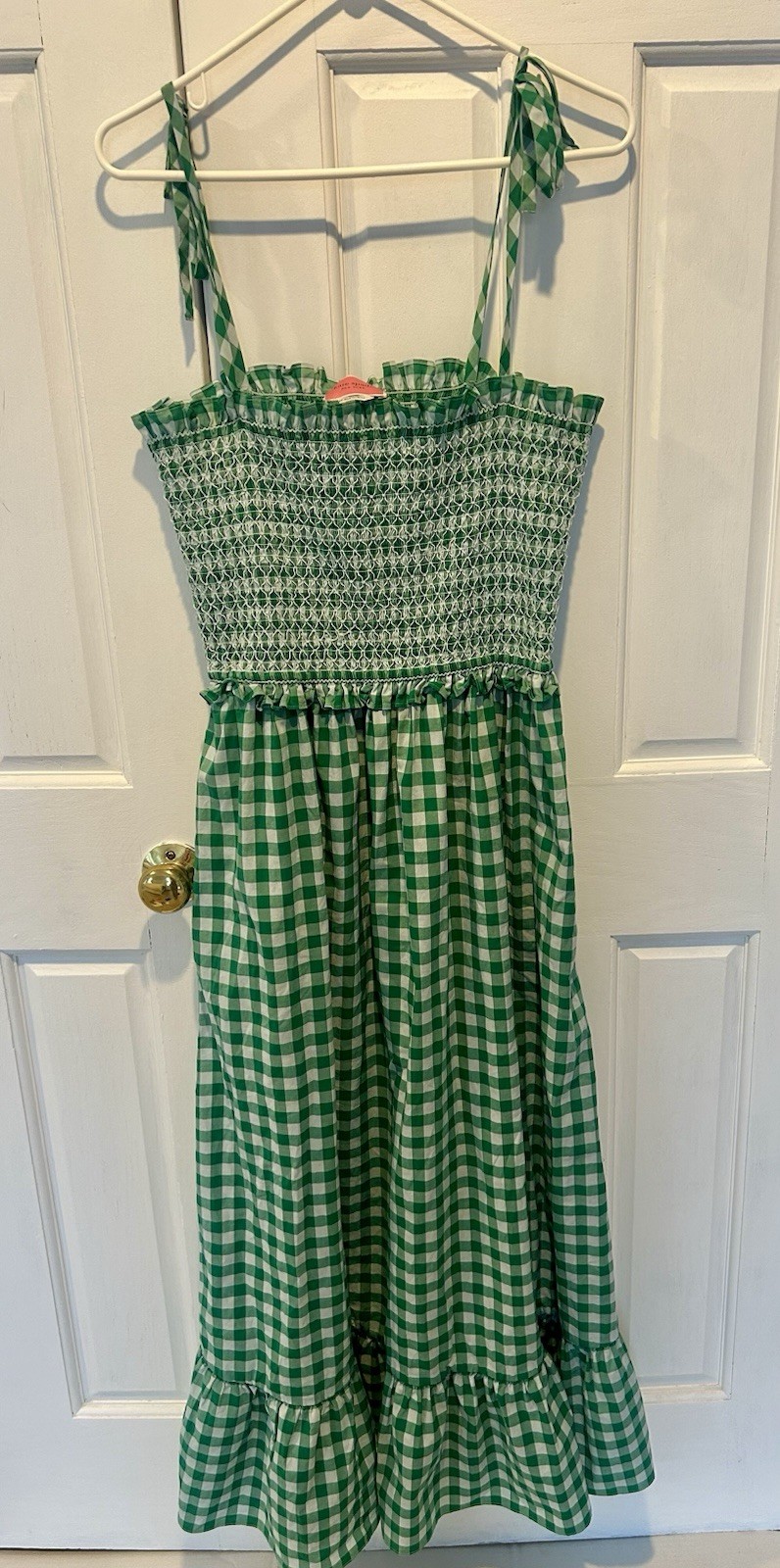 kate spade new york Green & White Gingham Smocked Midi Sundress, Square Neck, XL