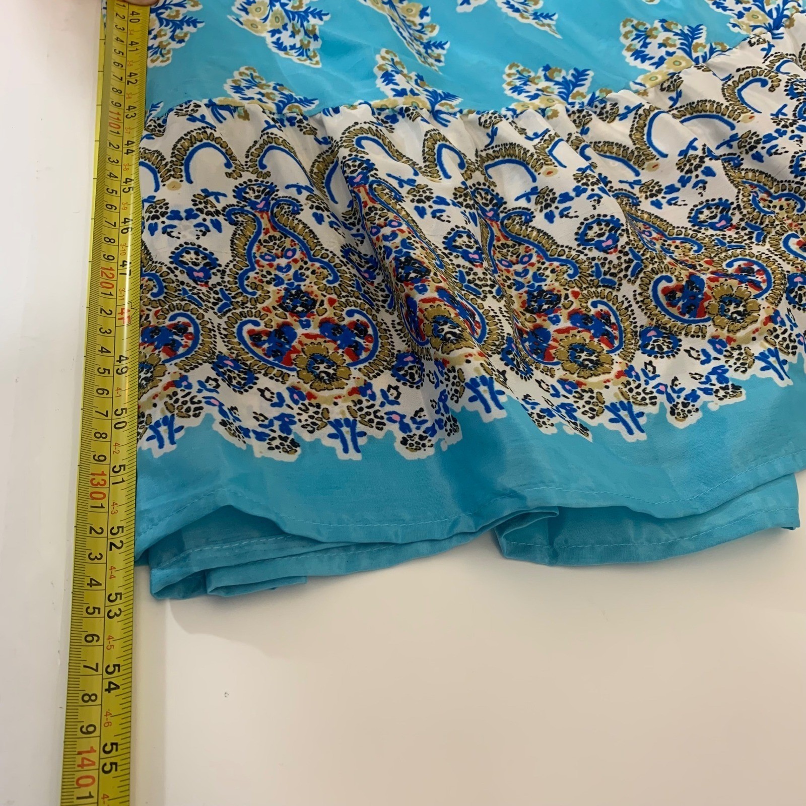 Women’s Free Size Turquoise Boho Maxi Dress V-Neck Tassel Tie Kimono Sleeve
