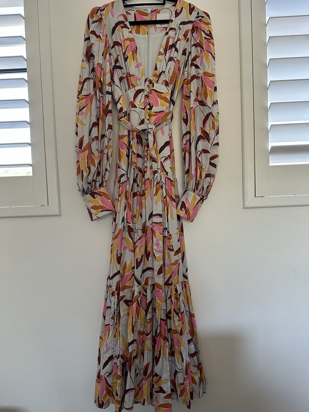 Acler Atlantic Maxi Dress Size 6 AU / 2 US Long Sleeve Belt Multicolour Floral