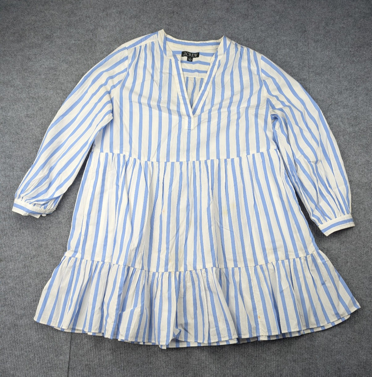 J Crew Dress Womens Small Tiered Poplin Mini Barrie Stripe Preppy Nautical Beach