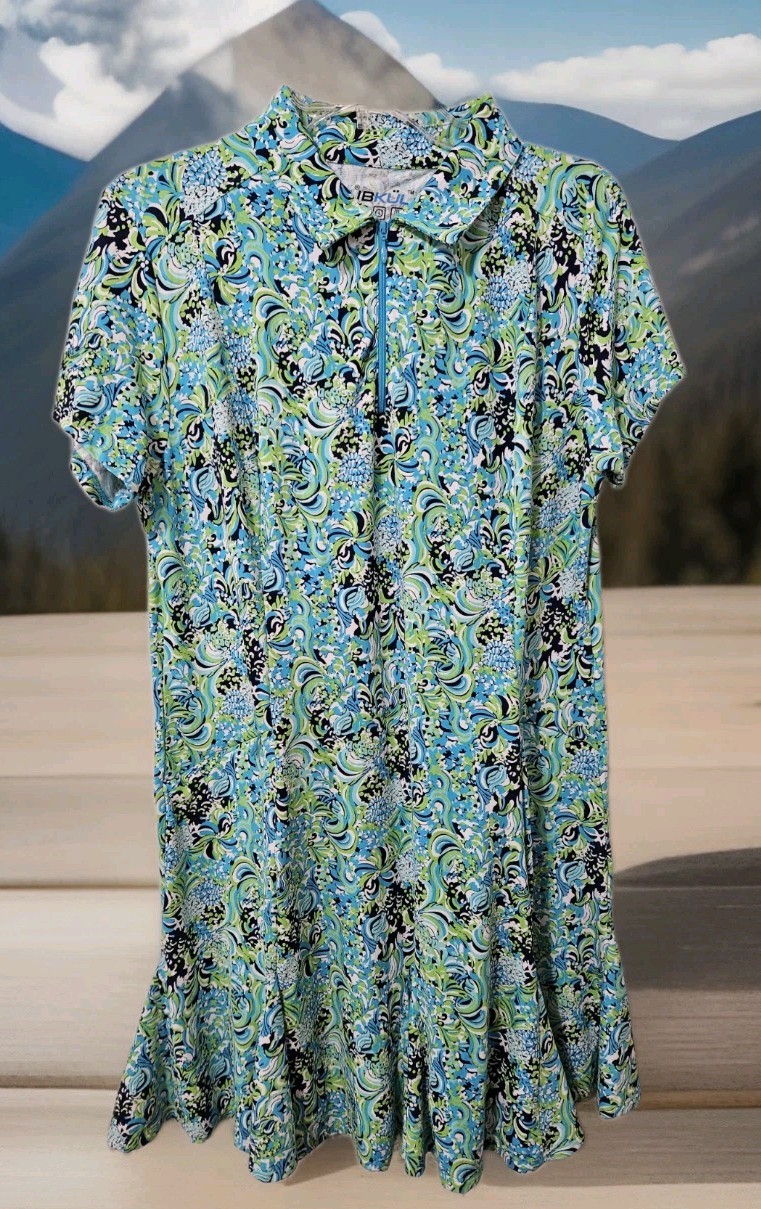 IBKUL Godet 1/4 Zip Short Sleeve Golf Dress Size Large UPF 50 EXCELLENT