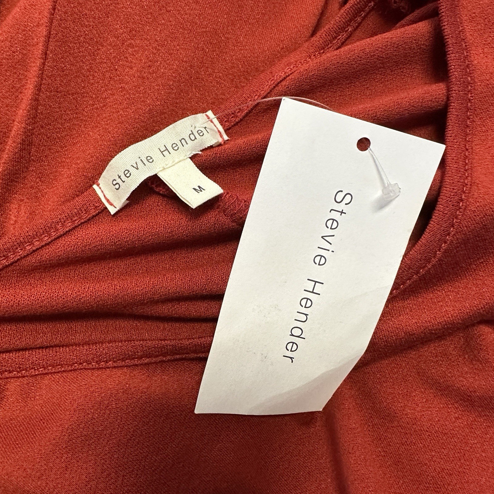 New Stevie Hender Brick Red Tiered Maxi Dress Long Sleeve Stretch Knit Size L