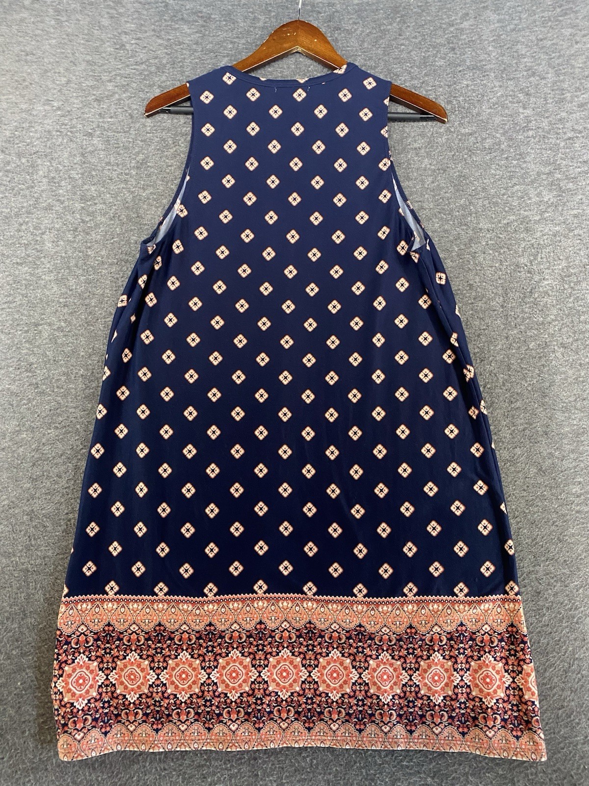 Nine Britton Blue Pink Geometric Boho Print Keyhole Neckline Dress Size XL