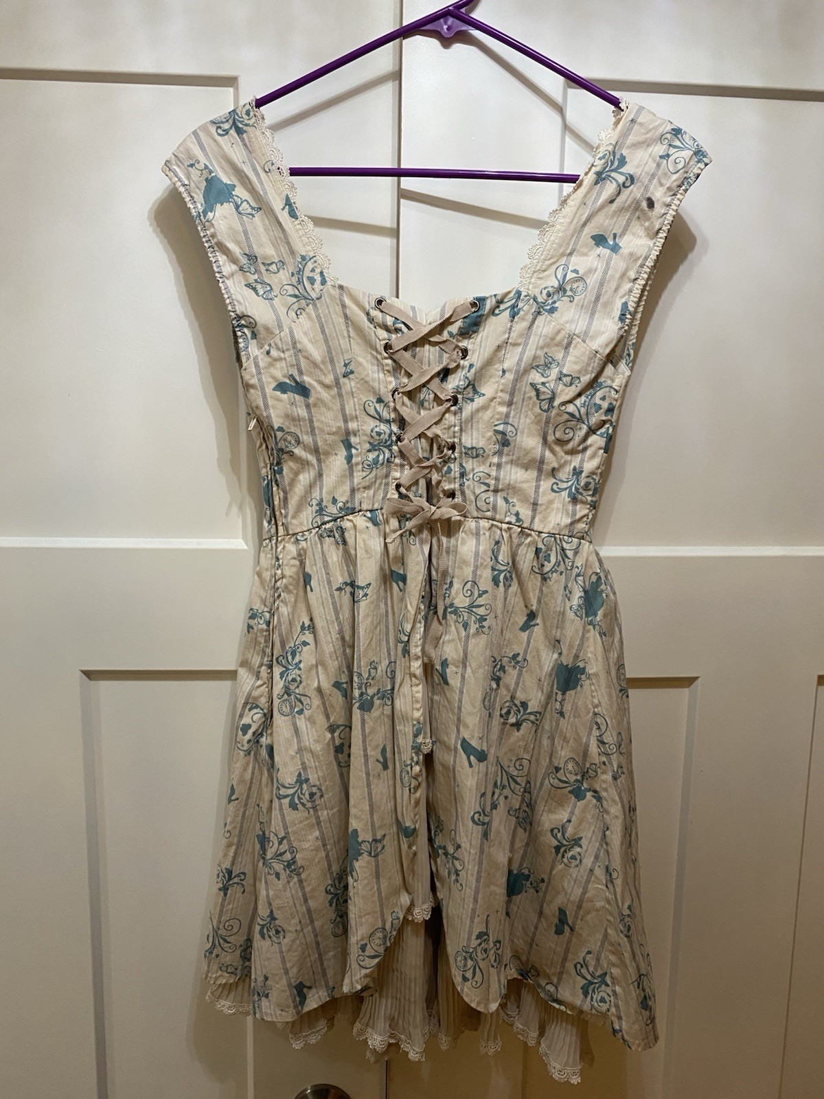 Disney Hot Topic Cinderella Fit & Flare Dress Lace-Up Small Blue Beige Floral