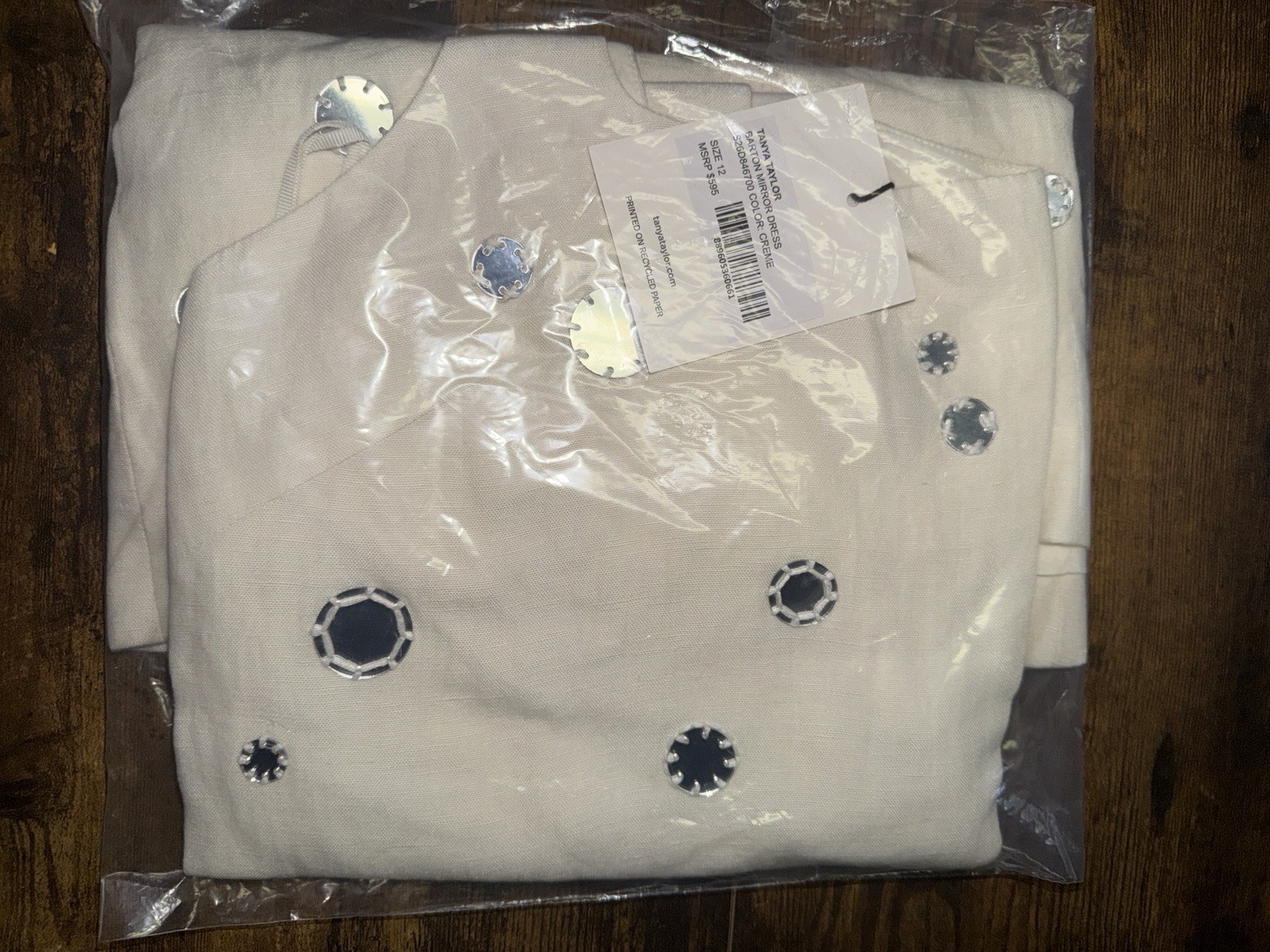 NWT! Tanya Taylor Barton Mirror Dress – Lightweight Linen – Creme Size 12 $595