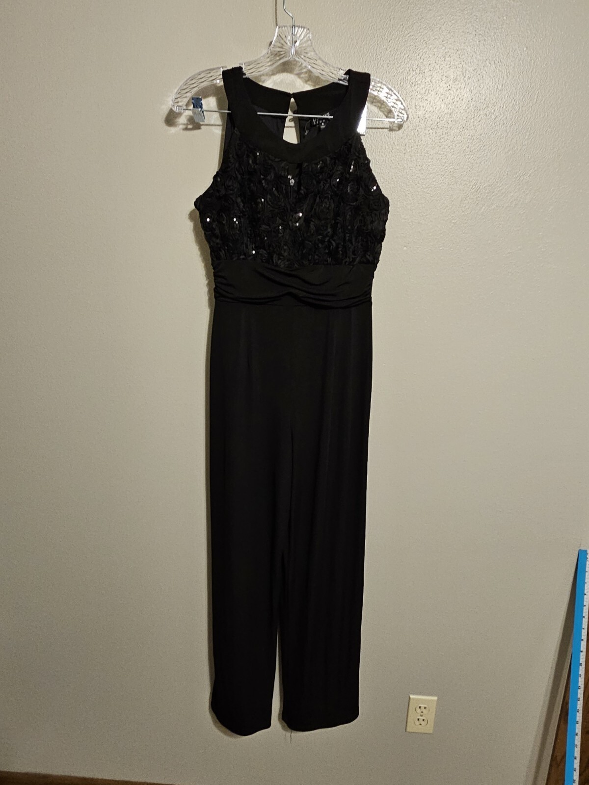 Enfocus Studio Womens Black Sleeveless Jumper Jumpsuit Wide Leg Pant Size 8