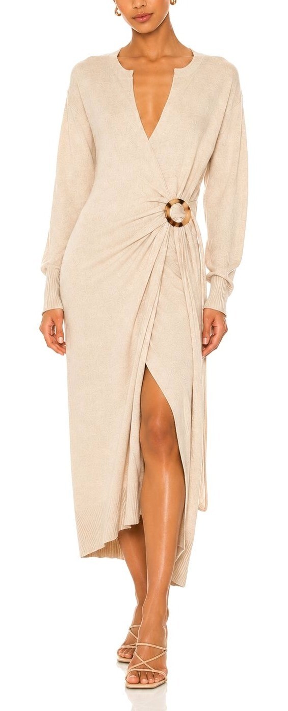 Jonathan Simkhai Evalynn Dress Wool Cashmere Blend Sz Small Beige Wrap Midi NWT