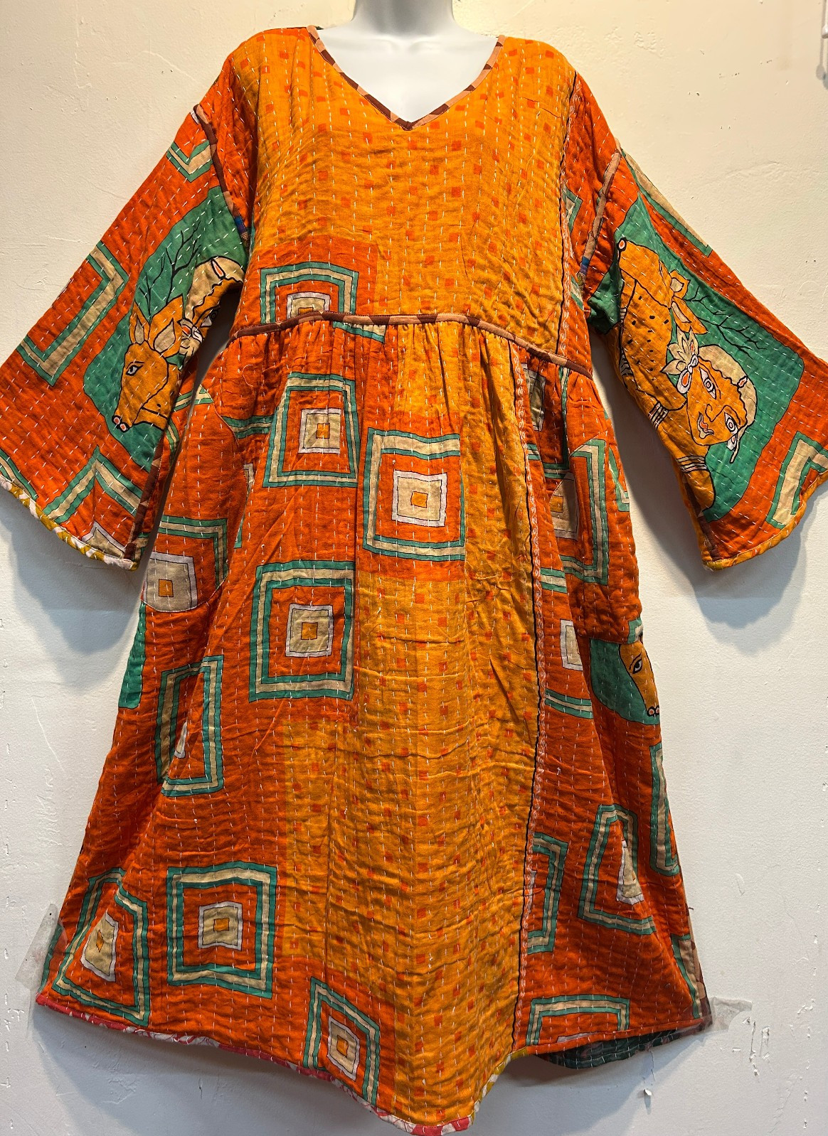 Nw FUNKY STUFF hippy boho vintage cotton pocket kantha maxi reversible DRESS XL