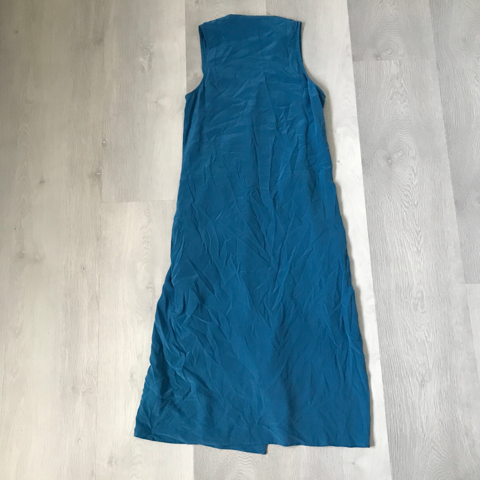 Equipment Blue Silk Dress Small Satin Wrap Sleeveless Button Midi Shift