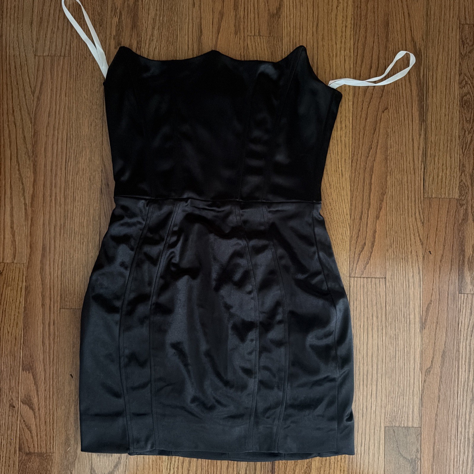 Superdown Zoe Strapless Satin Bodycon Mini Dress Black Size M