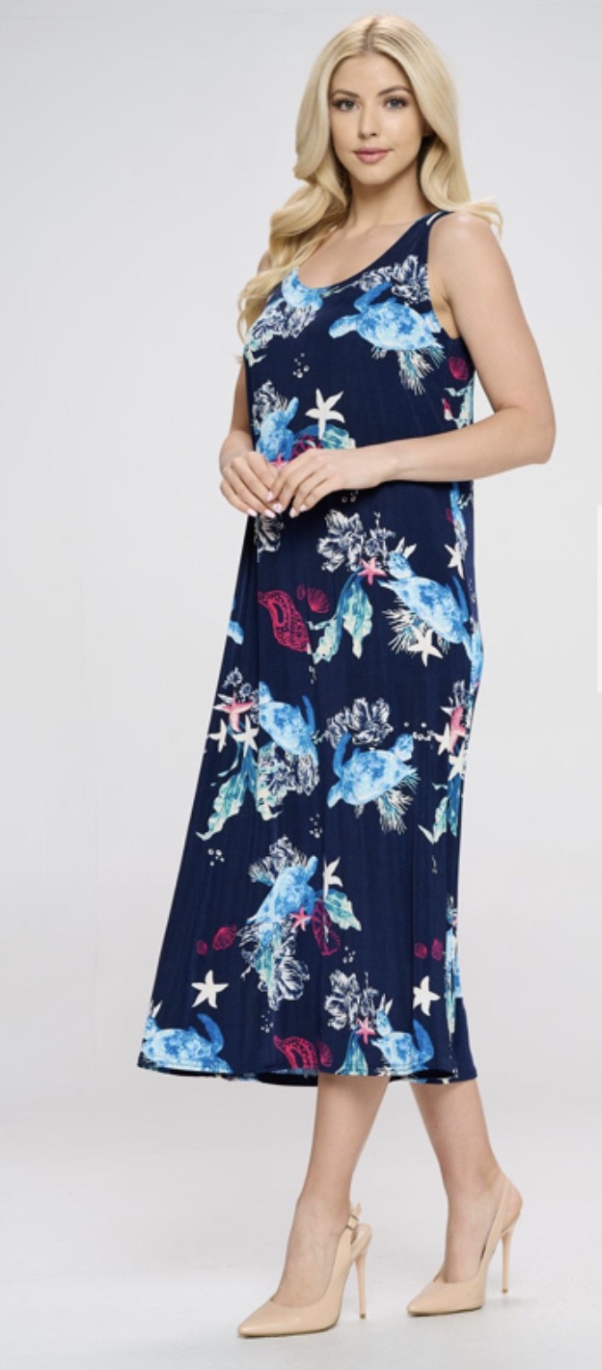 JOSTAR LONG TANK DRESS Stretch Poly Spandex Knit Navy TRAVEL S M L XL 2X 3X