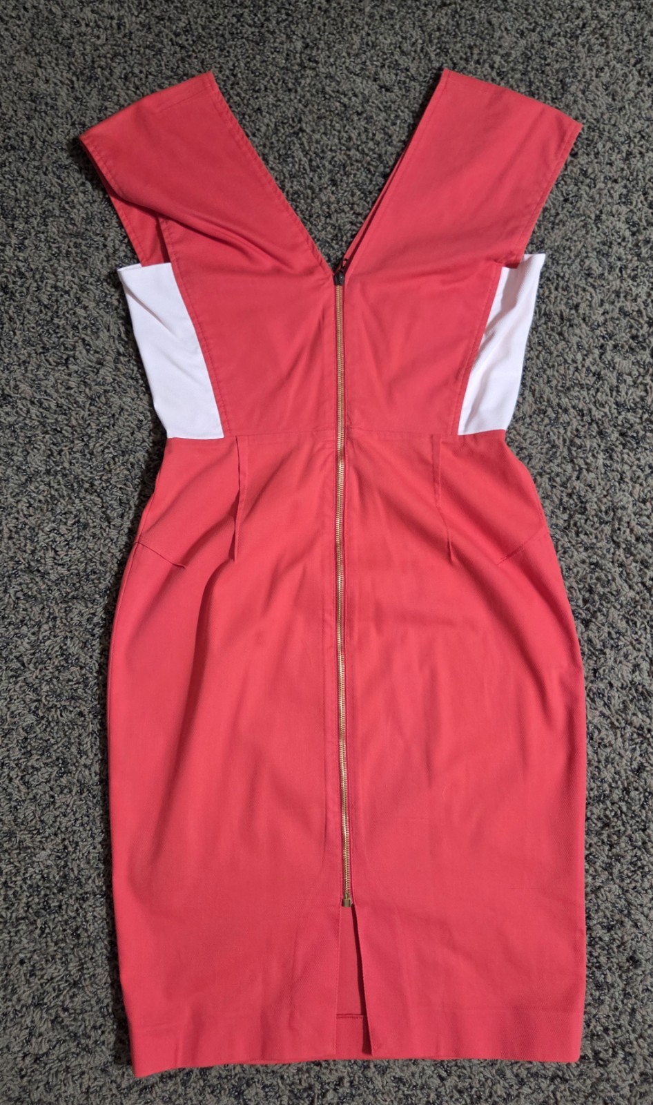 Roland Mouret Coral Red Colorblock Sheath Dress Gold Back Zip Sz US8/UK12