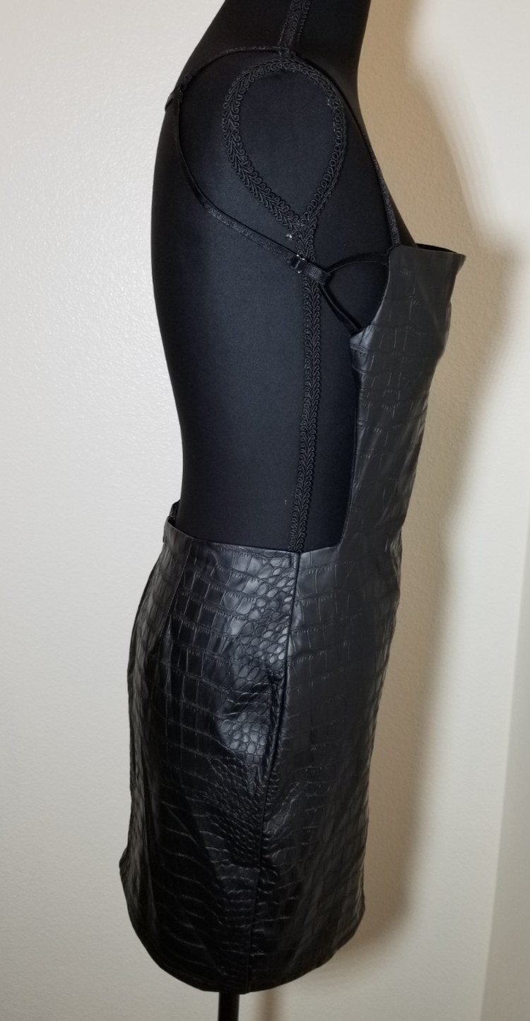 Fashion Nova Black Faux Leather Mini Backless Dress Womens Small Club Sexy City