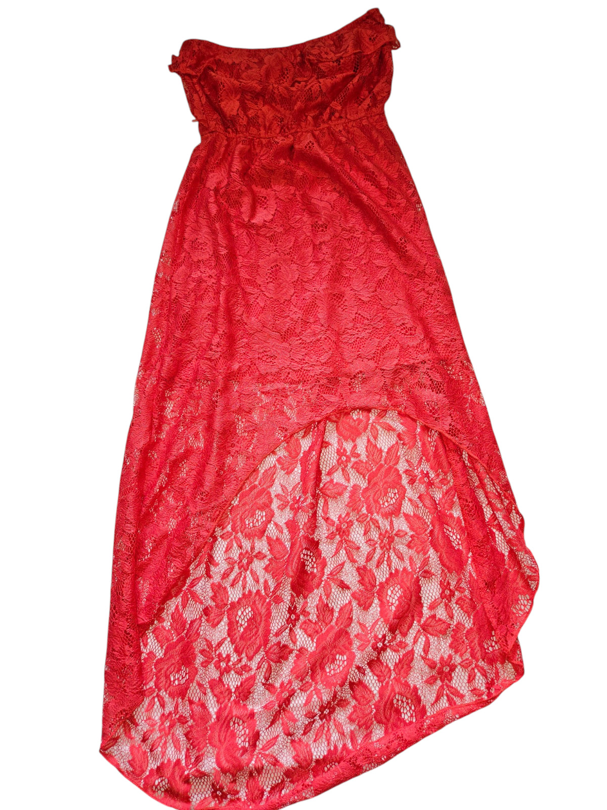 Trixxi Coral Strapless Lace High Lo Dress – Size Medium