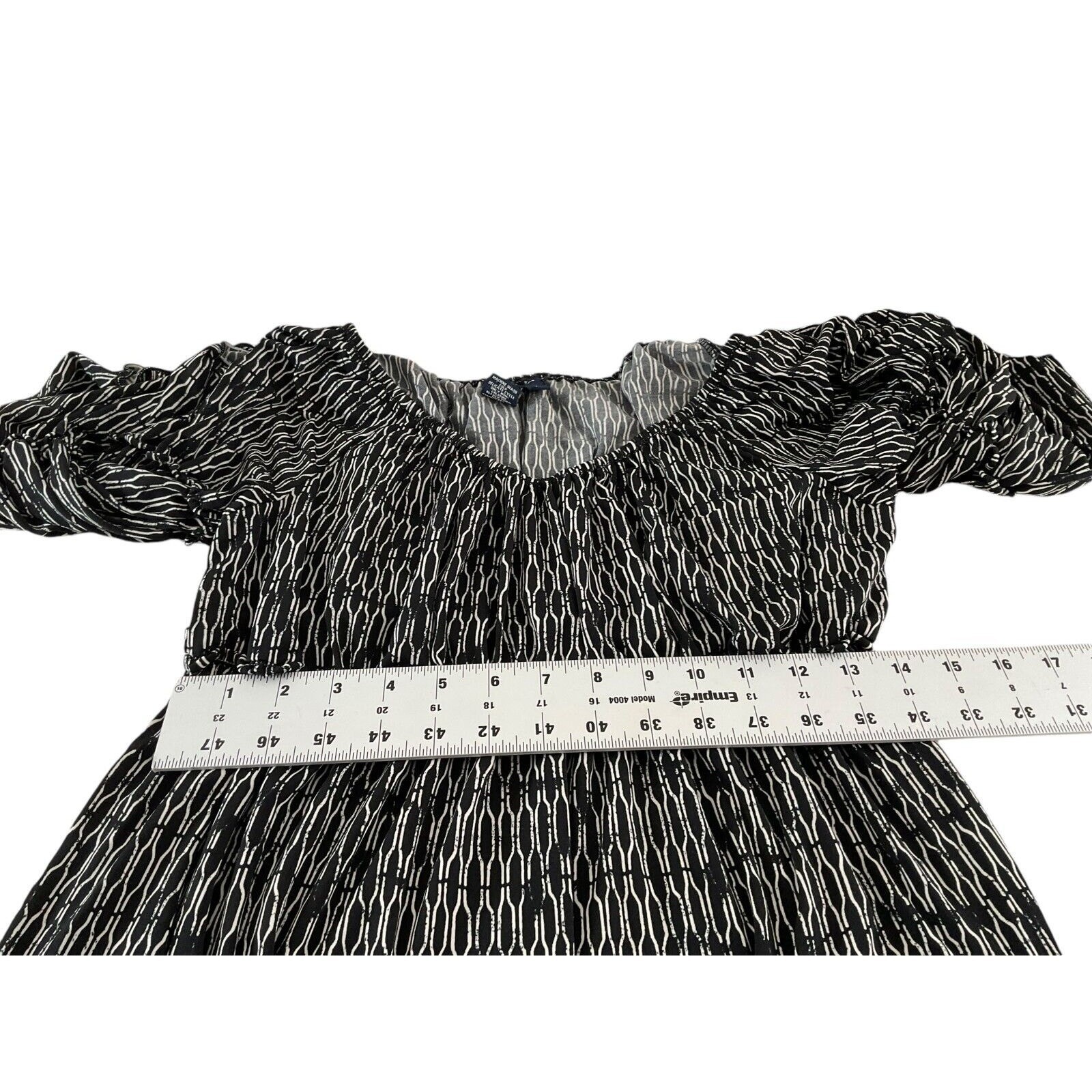 Max Edition Womens XL Black White Geometric Bell Sleeve Smocked Waist Midi Dress