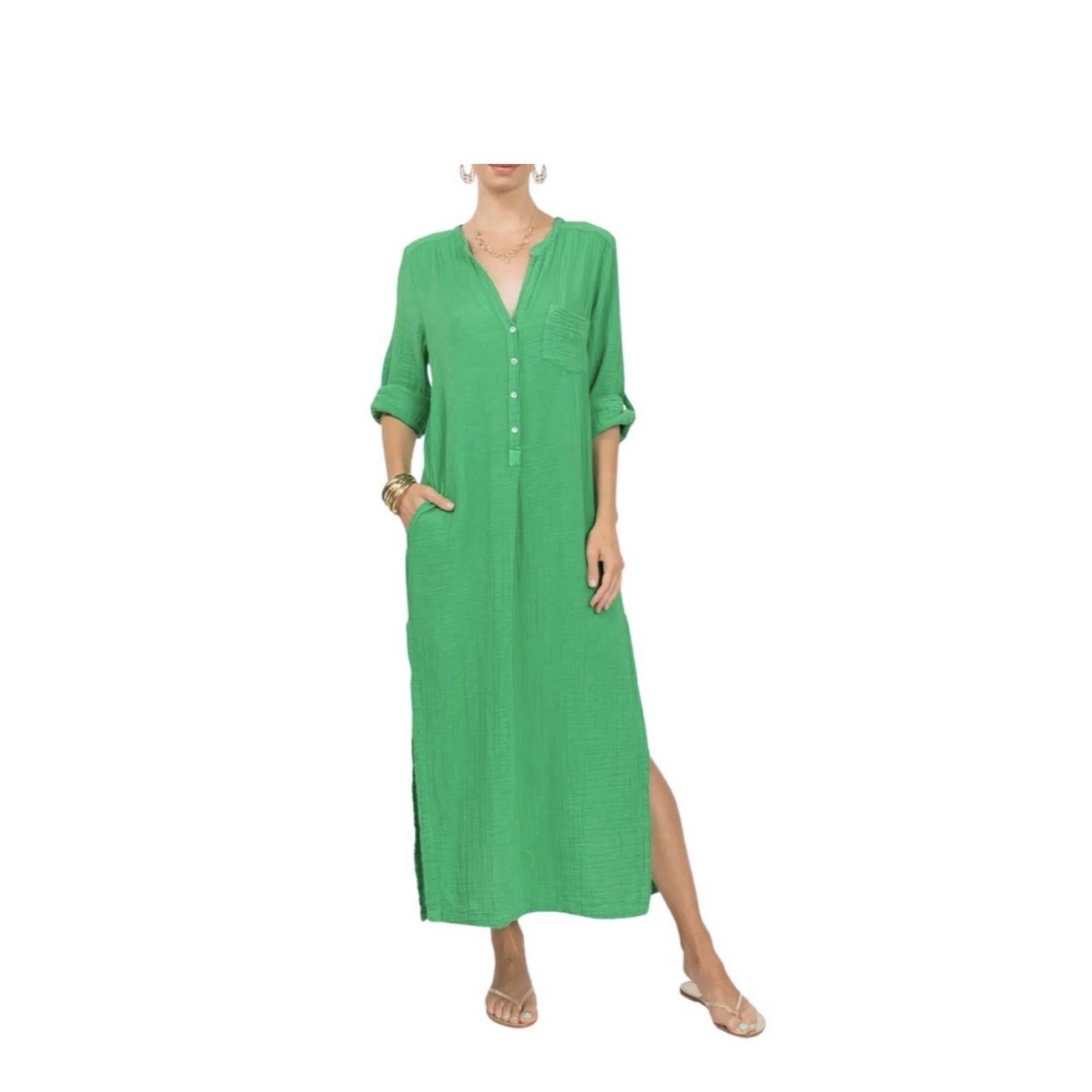 Everyday Ritual Gauze Kaftan Maxi Dress Womens Small Lush Green Summer