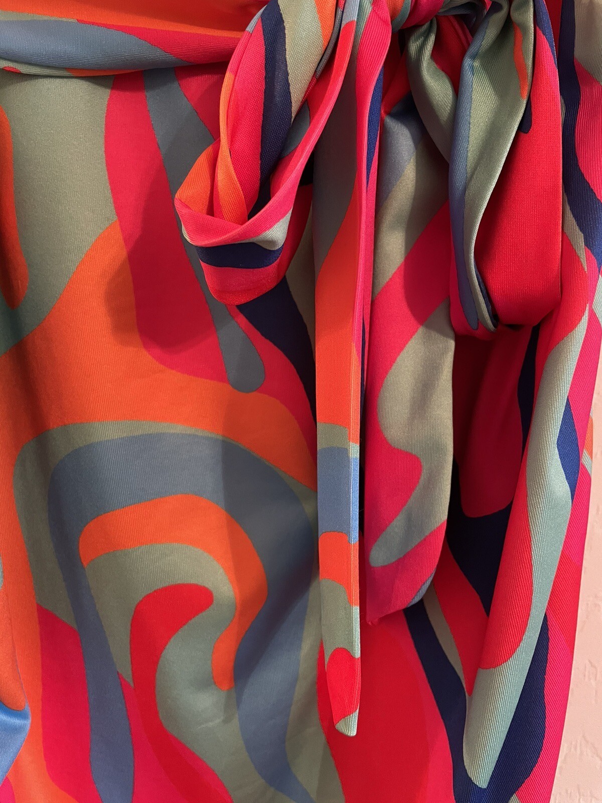 CHICME Multicoloured One Shoulder Tie Belt Summer Dress – Size Large – VGC