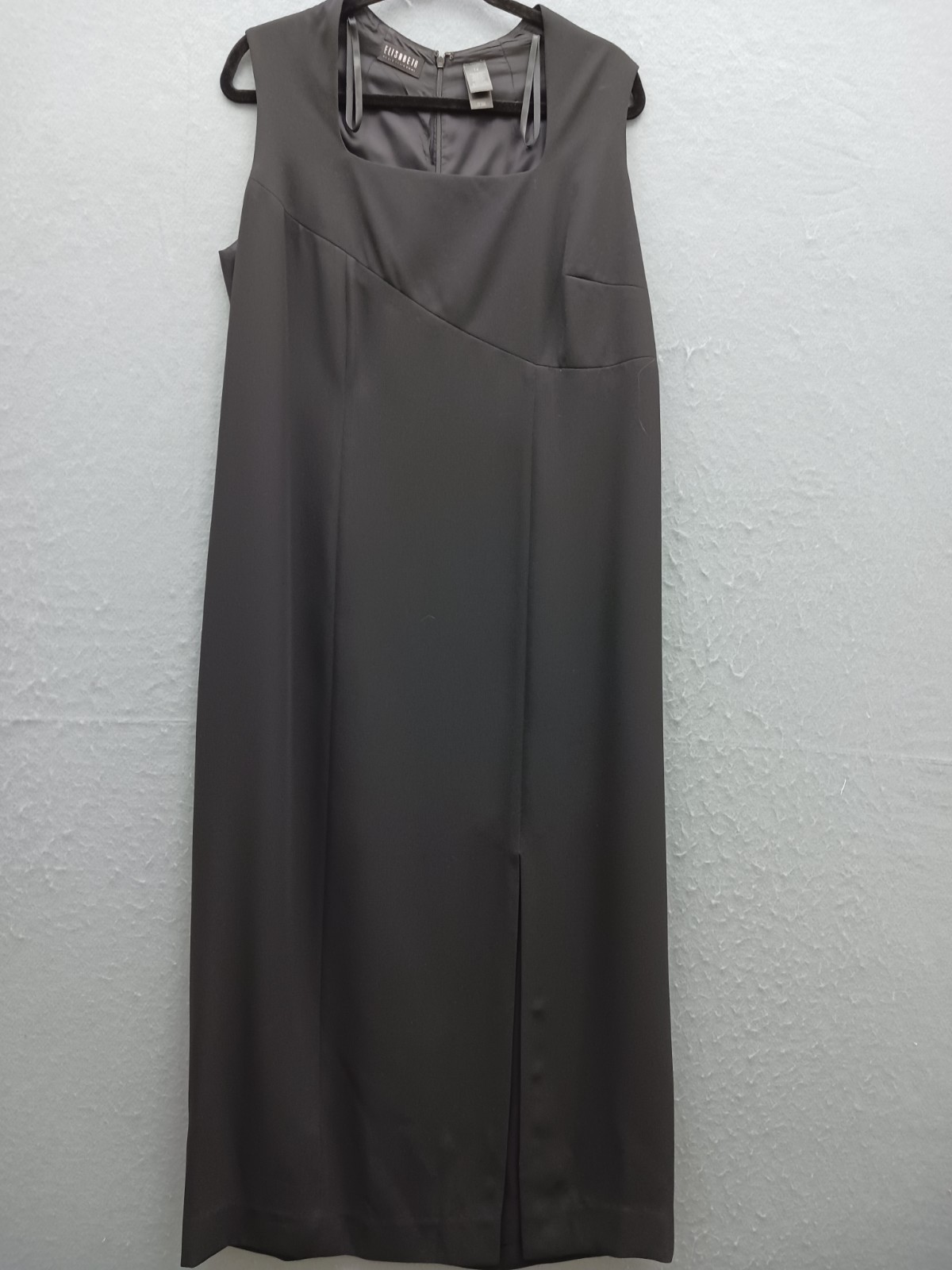 Elisabeth Women 14 Dress Gray Sleeveless Square Neck Shift Lined Business Midi
