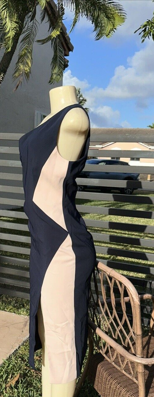 CUSHNIE ET OCHS BLUE & PINK ONE SHOULDER SLEEVELESS PENCIL DRESS FRONT SLIT Sz 6
