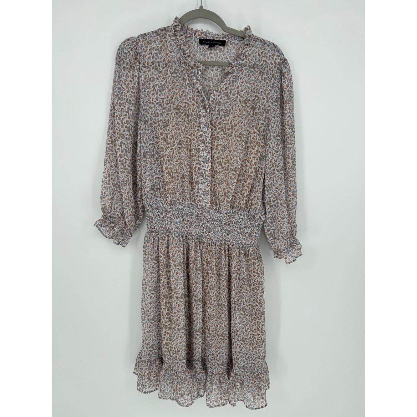 Tommy Hilfiger Coquette Floral Smocked Ruffle Mini Dress Cottagecore Boho Large