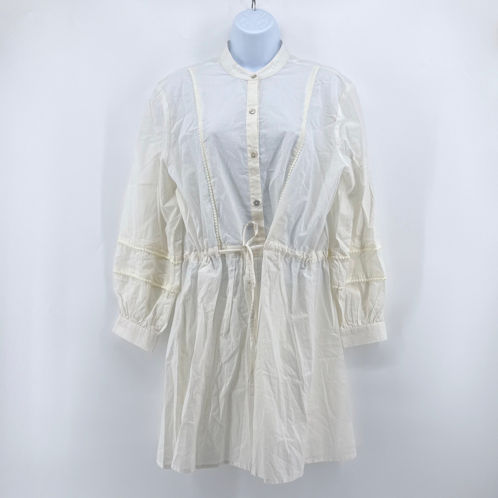 Emerson Fry India Collection Organic Cotton Pom Pom Tunic Dress White Medium NWT