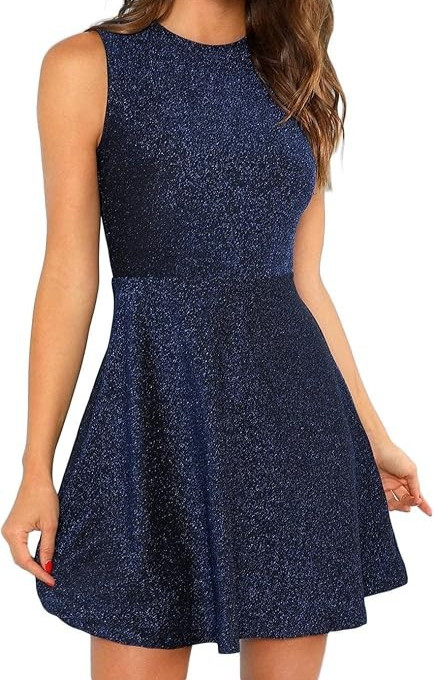 Womens Sleeveless A Line Fit and Flare Navy Sparkle Party Dress Small HoCo Club