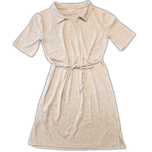 Roolee Womens Oatmeal Heather Polo Tie Waist Short Sleeve Dress Womens L Office