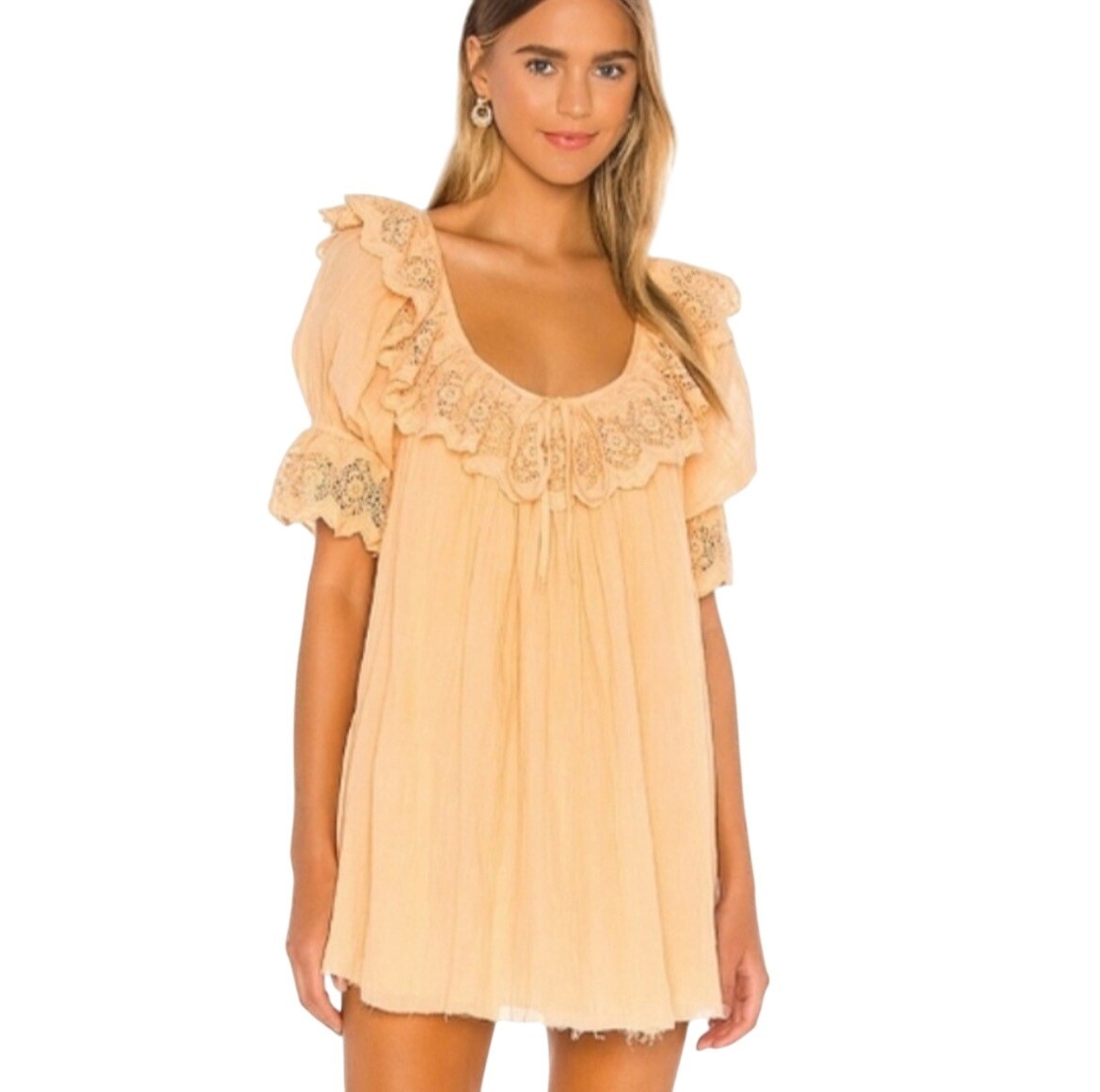 Tularosa Revolve Crawford Mini Dress Orange Sz XS Gauzy Eyelet Crochet