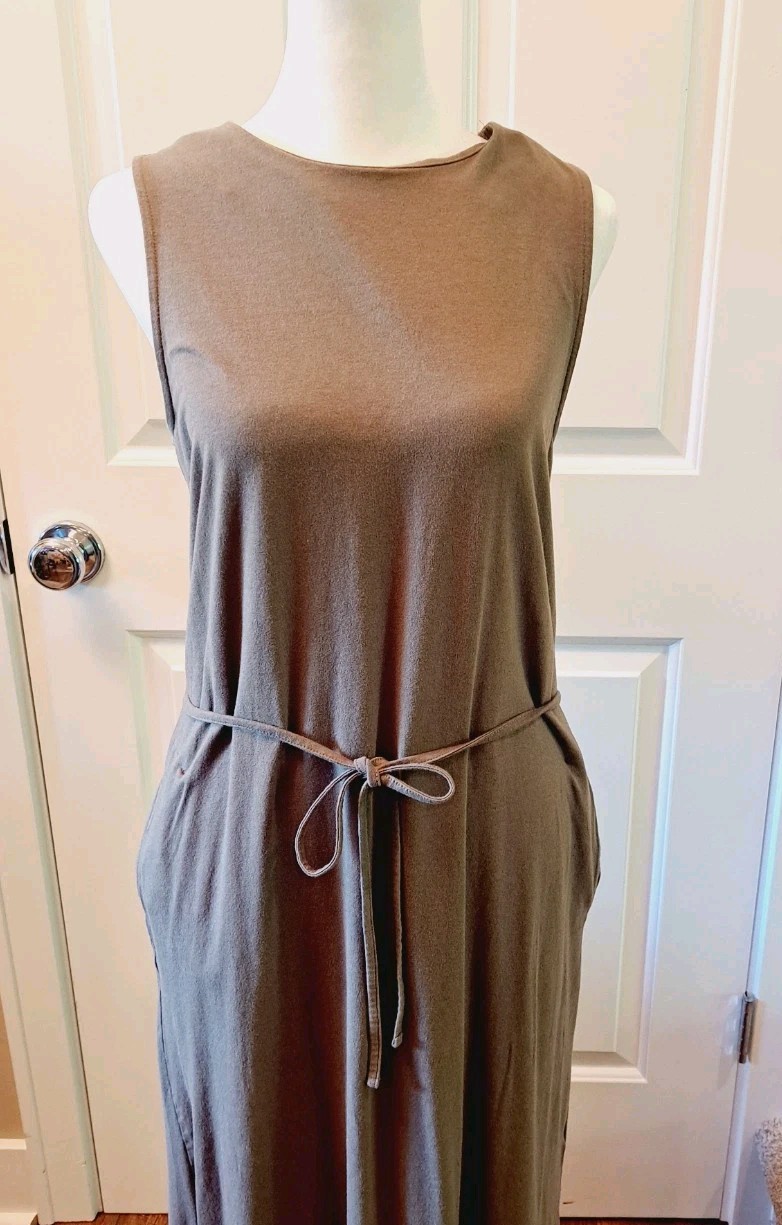 Midi Dress With Pockets Denver Hayes Tie Waist Army Green Tshirt Womens Sz M