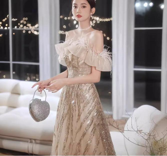 Women’s Evening Dress Party Show Preside Dress Wedding Off Shoulder Puffy Skirt