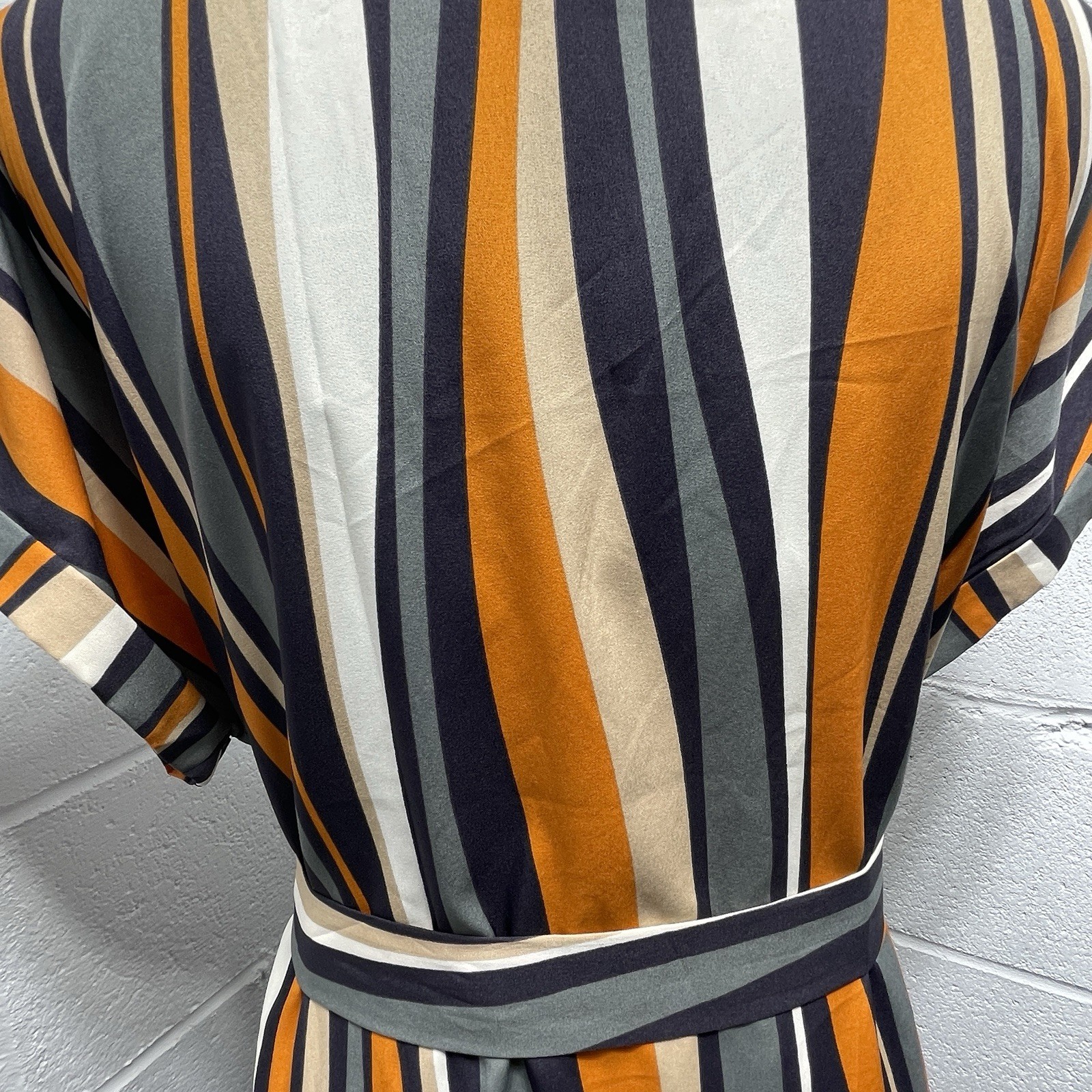 Emery Rose Notch Neck Striped Colorblock Belted Dress Sz Large