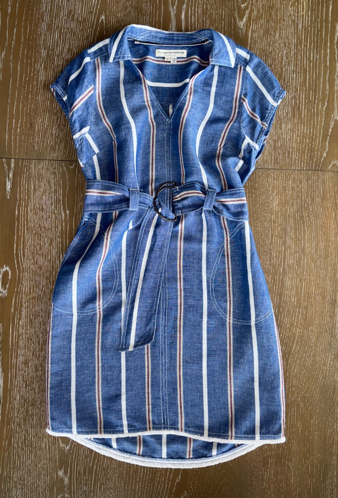 $140 NEW PILCRO Anthropologie Blue Oxford Stripe Belted Shift Dress VERSATILE 2