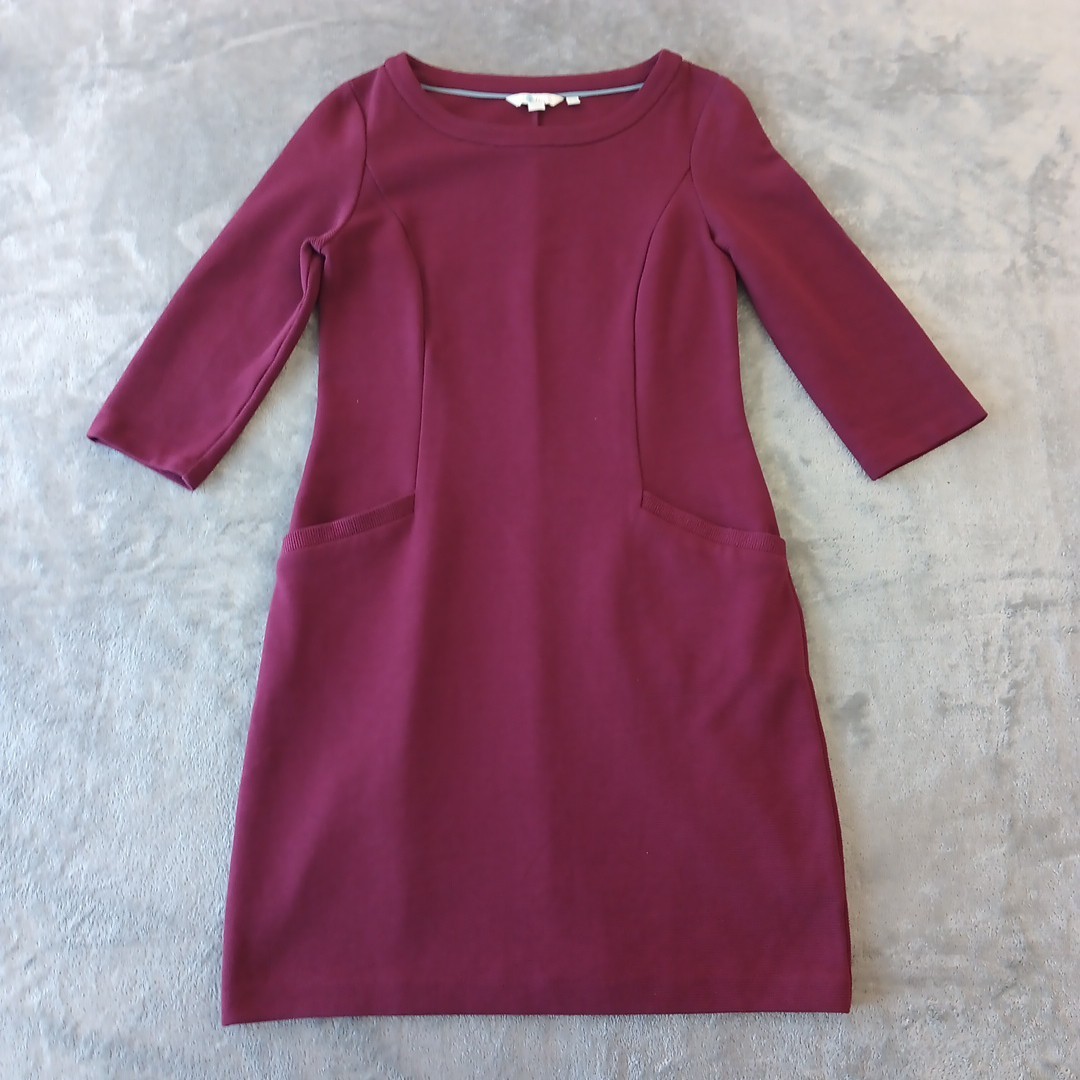 Boden Sheath Dress US Size 6 Purple Striped 3/4 Sleeve Knee Length Pullover