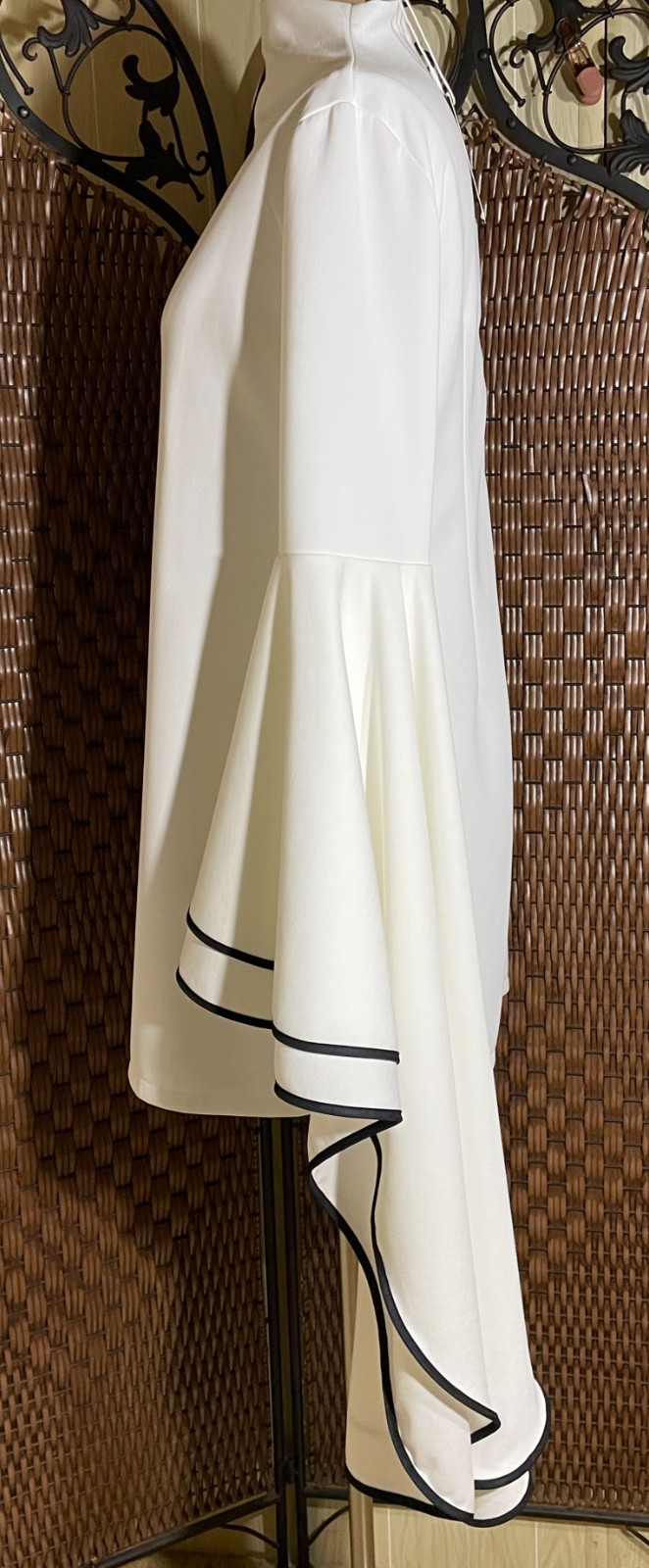 Sz Large Flared LONG Sleeves Goddess White Stand up Collar Mini Dress