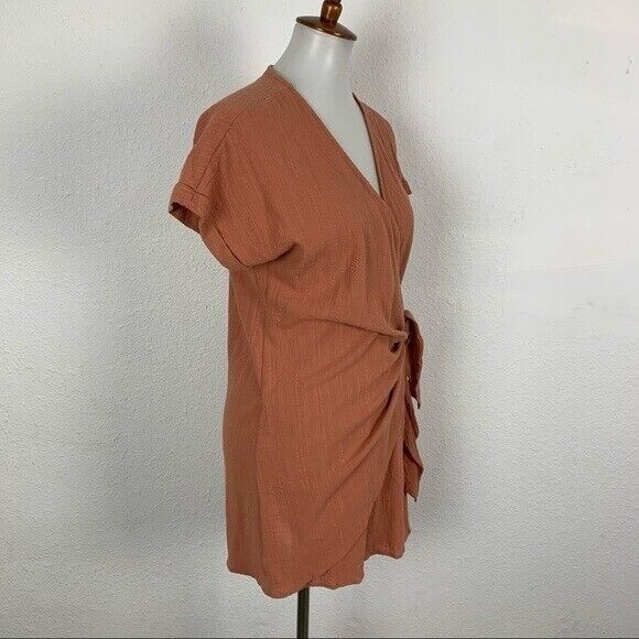 Luca And Grae Rust Orange Wrap Dress Short Sleeve Casual Boho Chic Trendy Small