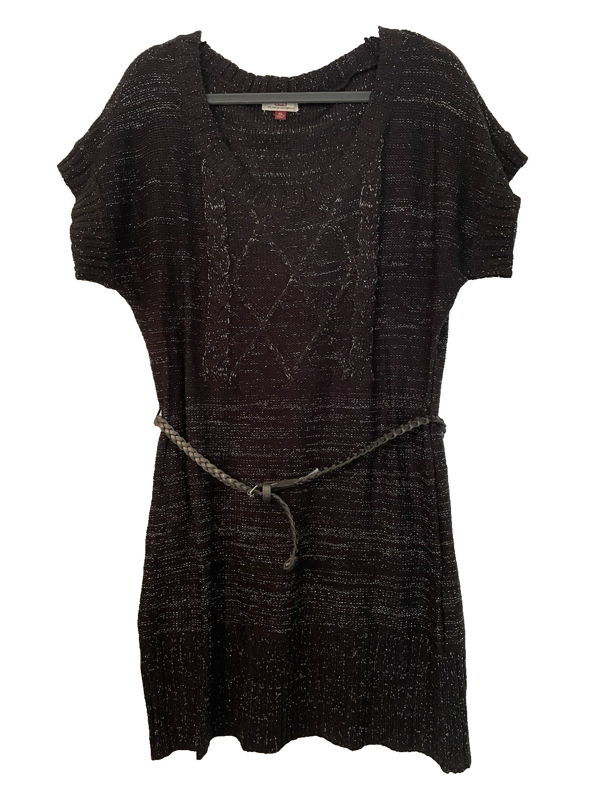 LEI dress xl Black Sweater Belted Y2K Juniors Metallic Goth x-large