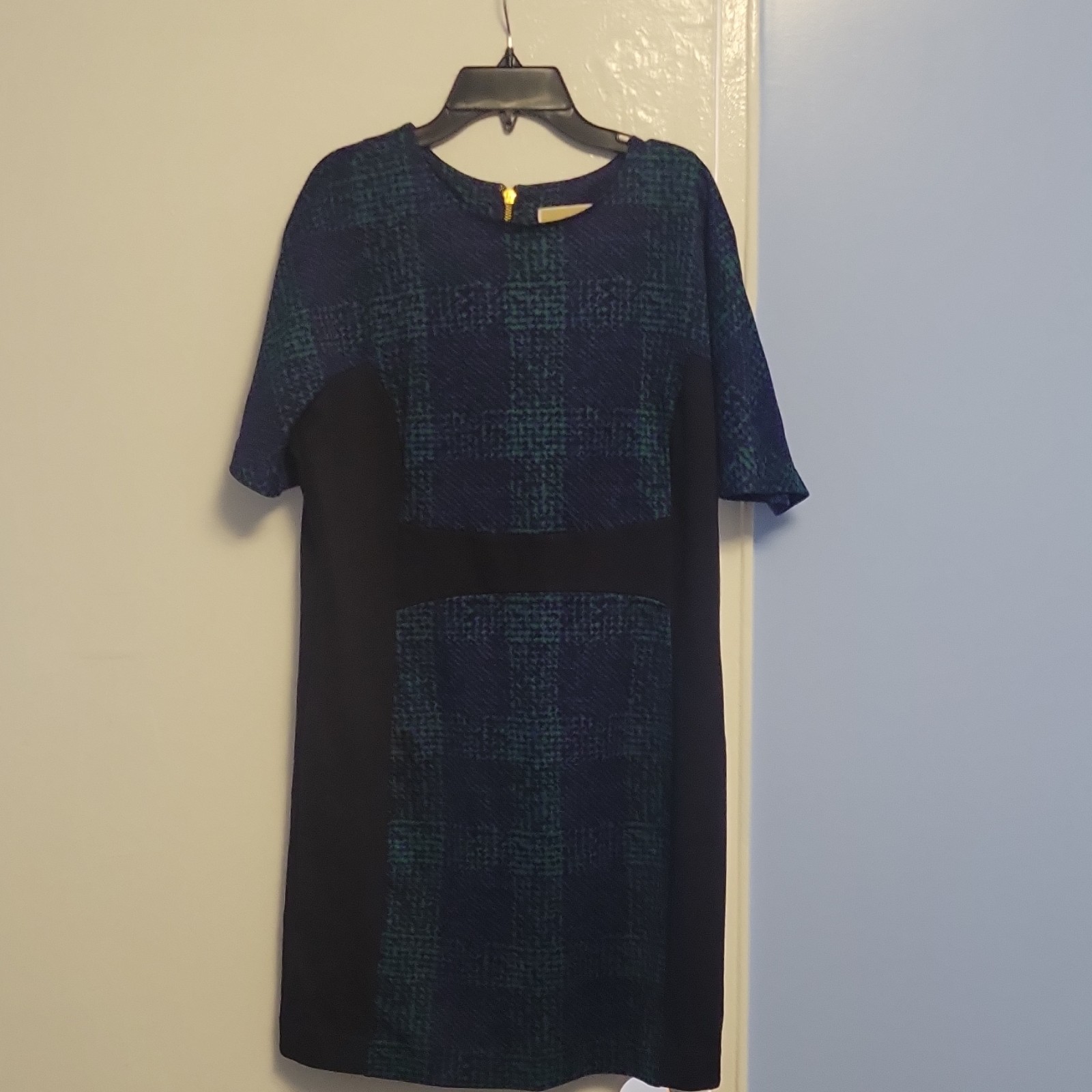 Michael Michael Kors Sheath Dress 12 Abstract Black Blue Green Round Neck Zip