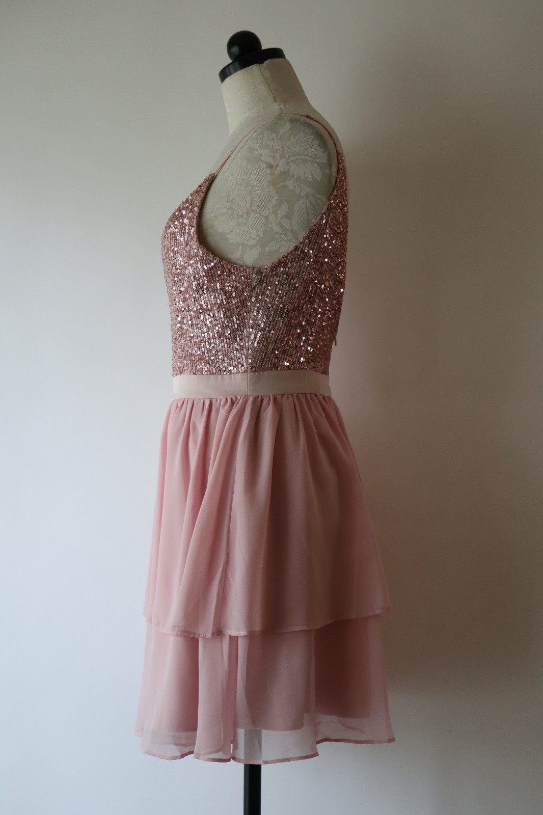 Storia Pink Metallic Sparkle Sequin Chiffon Ruffled Babydoll Mini Dress Women S