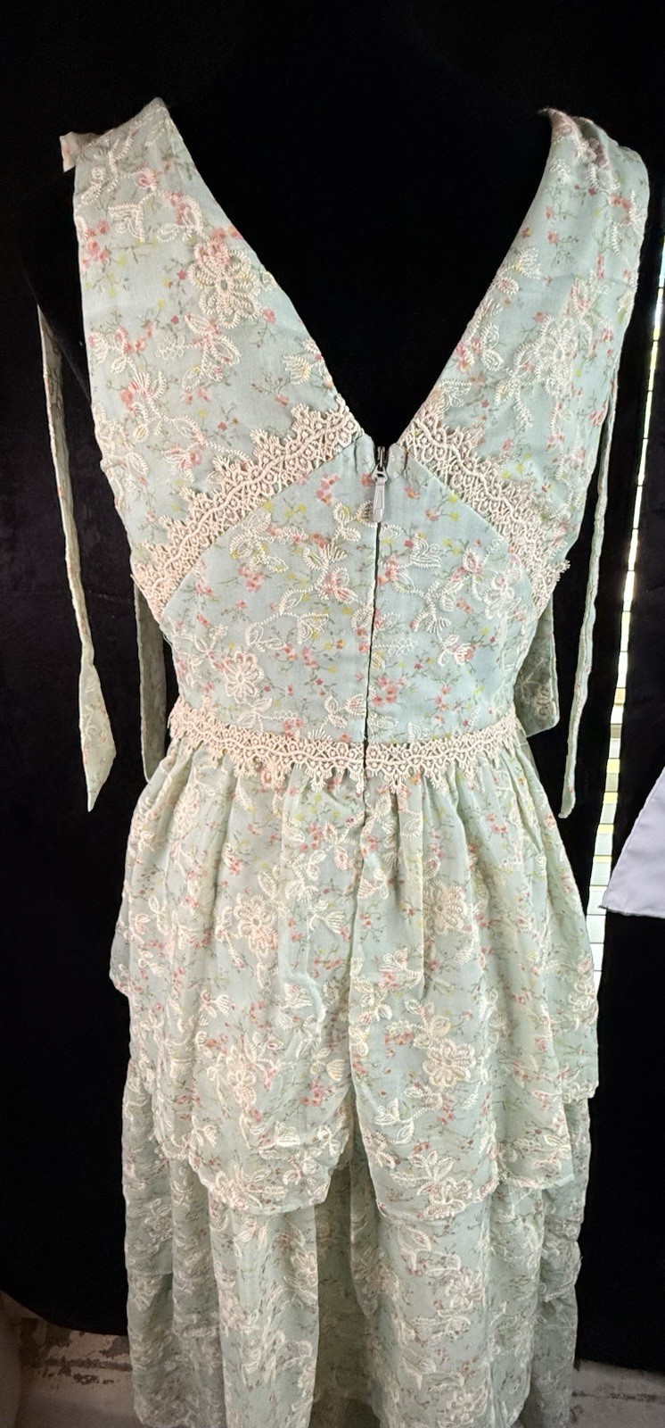 Just Me Mint Green Floral Lace Tiered Midi Dress Size Small Romantic Cottagecore