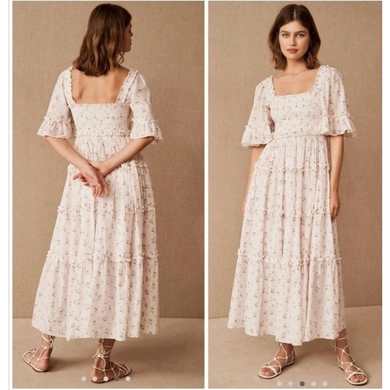 NEEDLE & THREAD Sz 8 US Bijou Rose Smocked Day Ankle Gown Dress