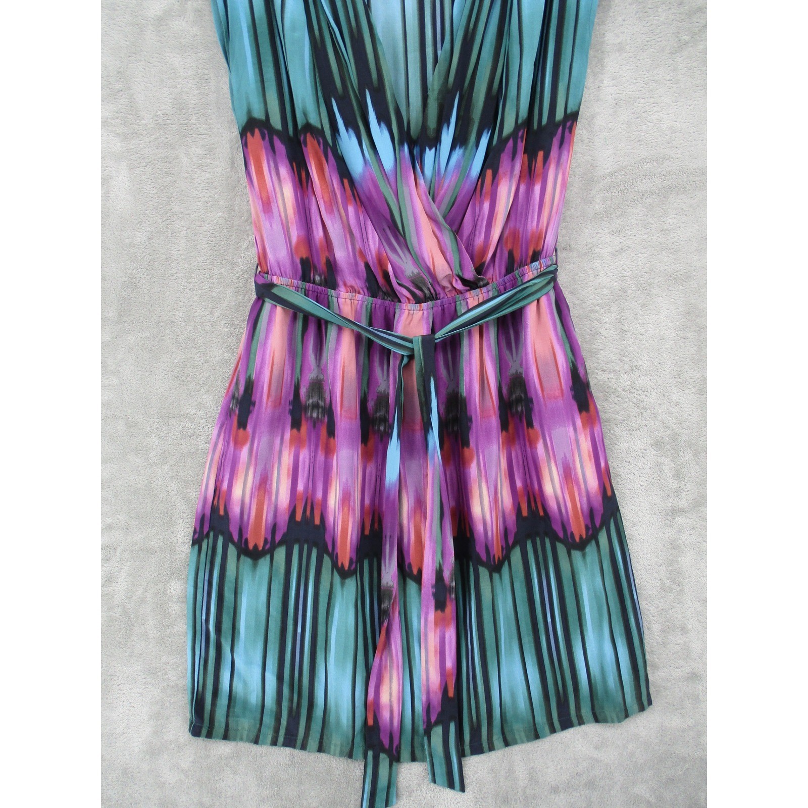 Presley Skye Dress Womens Medium Silk Abstract Belted Lightweight Boho Pockets
