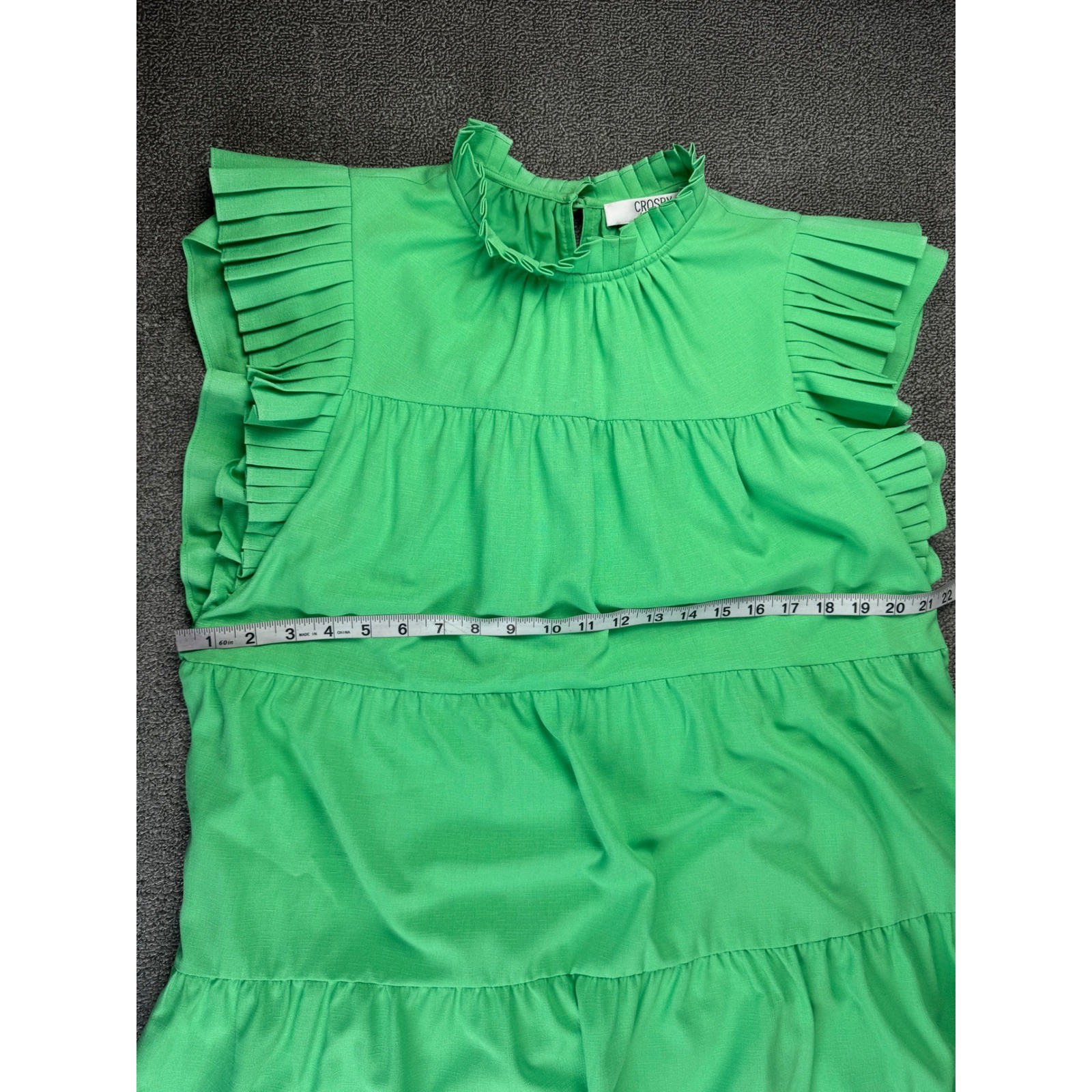 CROSBY by Mollie Burch Dress Womens Medium Neon Green Babydoll Ruffle Bright