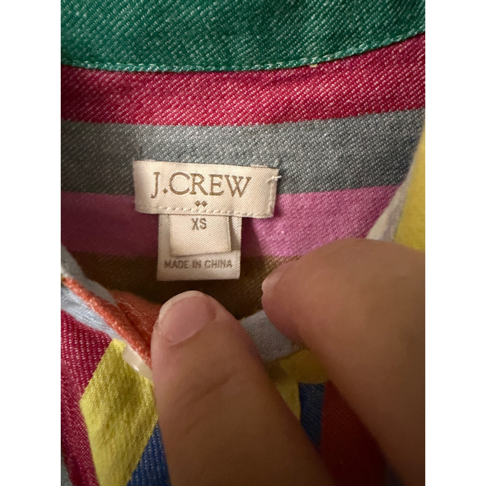 J.Crew Multi Color Vertical Stripe Rainbow Linen Cotton Shirt Dress XS Mini