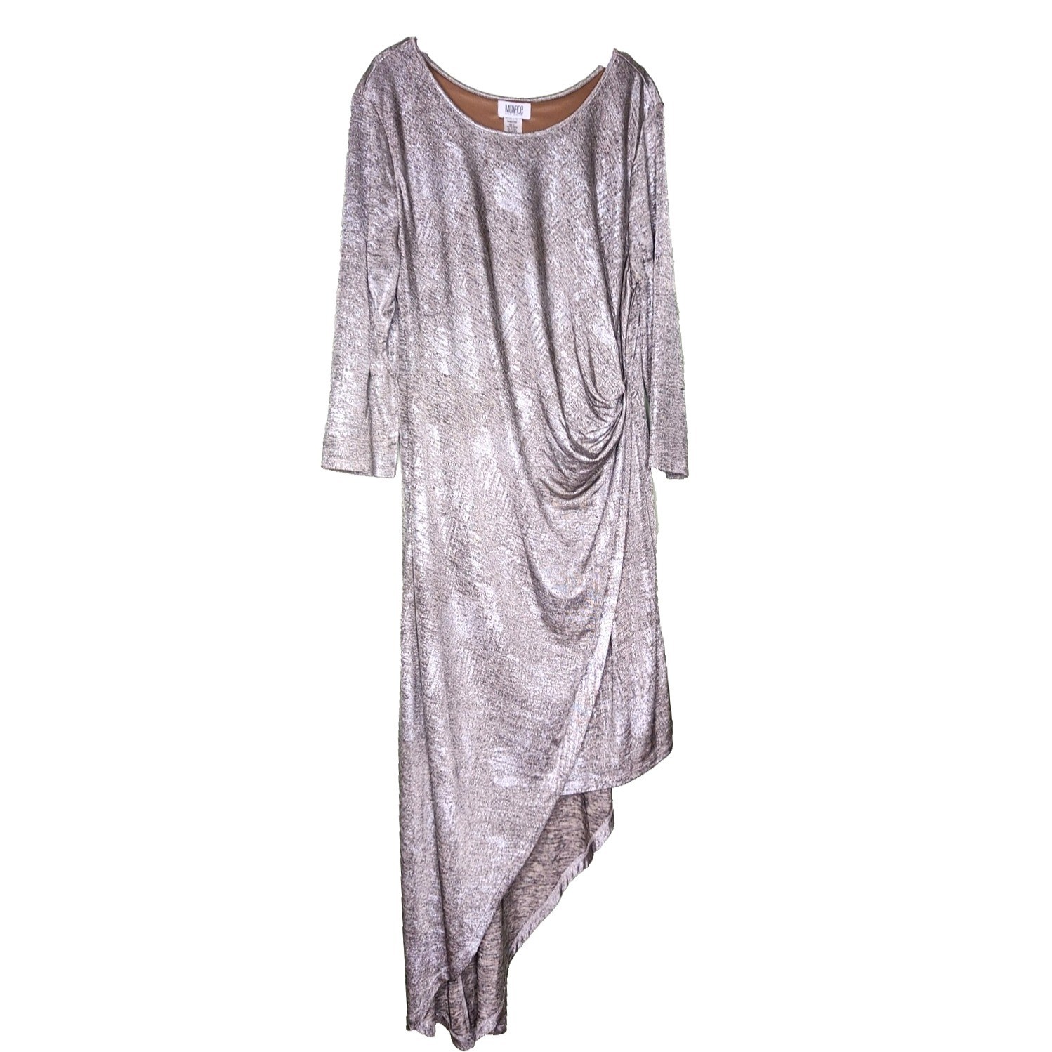 Monroe & Main Asymmetric Metallic Dress XL Neutral 3/4 Sleeve Round Neck Stretch
