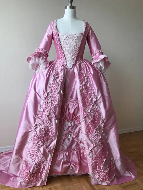 Women’s Rococo Marie Antoinette Pink Gown Dress 1700s Royal Court Belle Marie