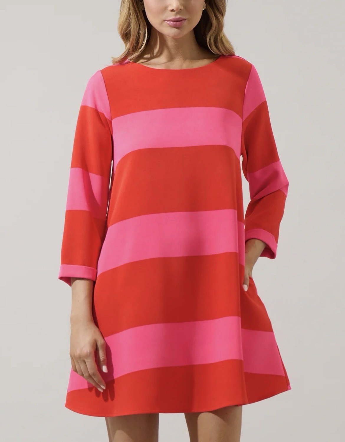 Sugarlips Lolli Stripe Lonna Shift Mini Dress Fuchsia Pink Red Size M