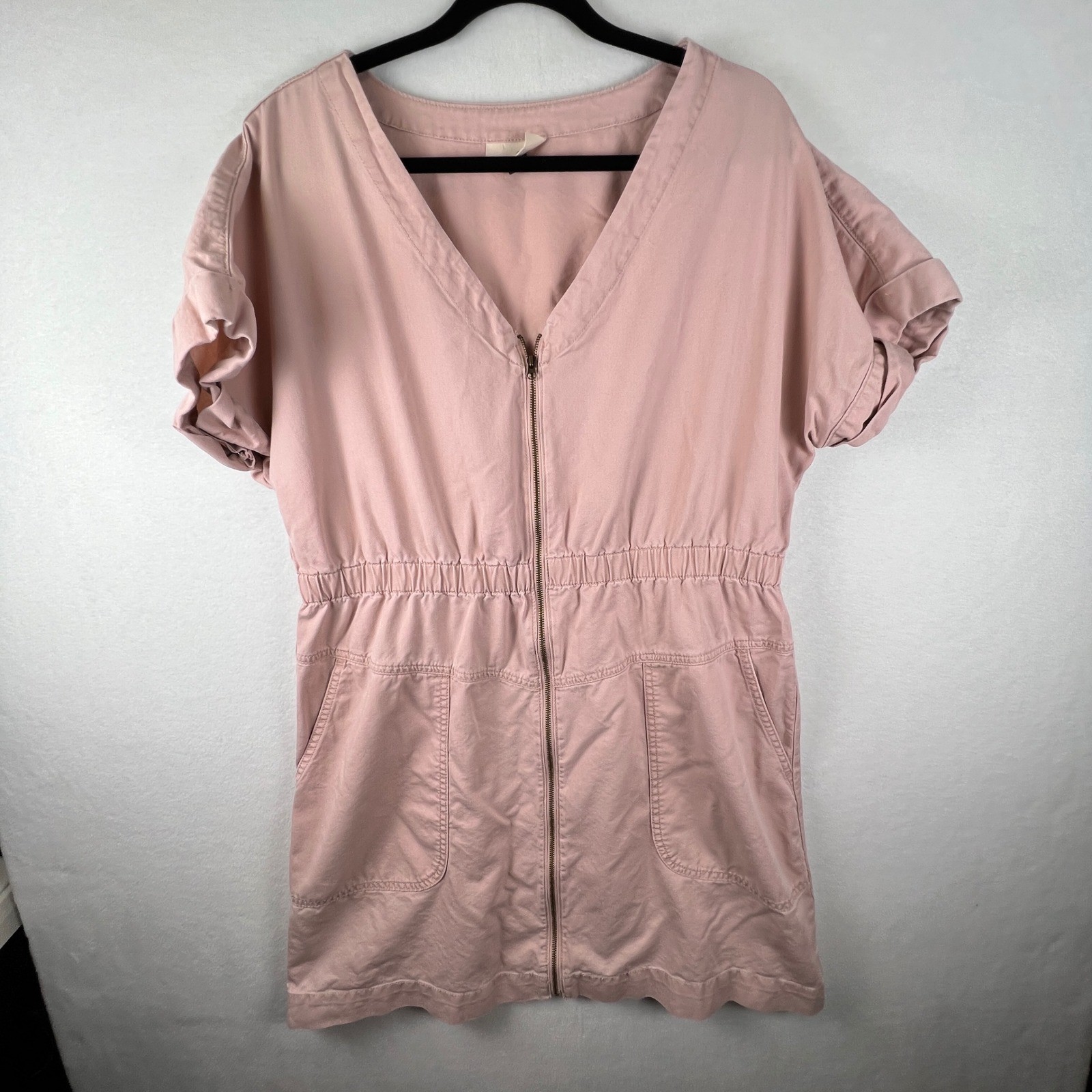 Universal Thread Womens XL Dusty Pink Utility Romper Zip Front Coastal Workwear
