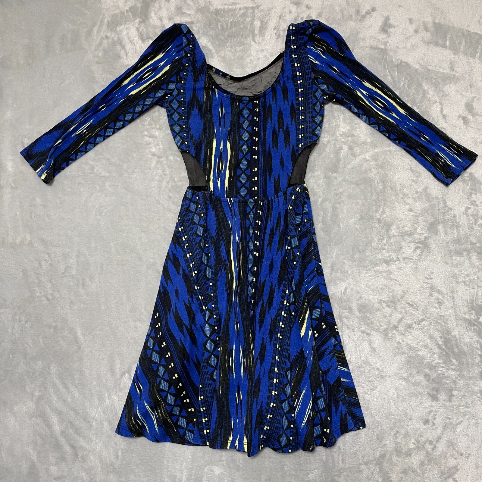 Charlotte Russee Sundress XS Blue/Black U Neck/Back Bohemian Mesh Sides Stretch