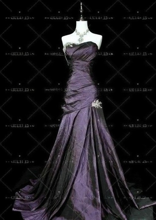 Purple Off Shoulder A-line Mermaid Wedding Dress Strapless Satin Bridal Gown