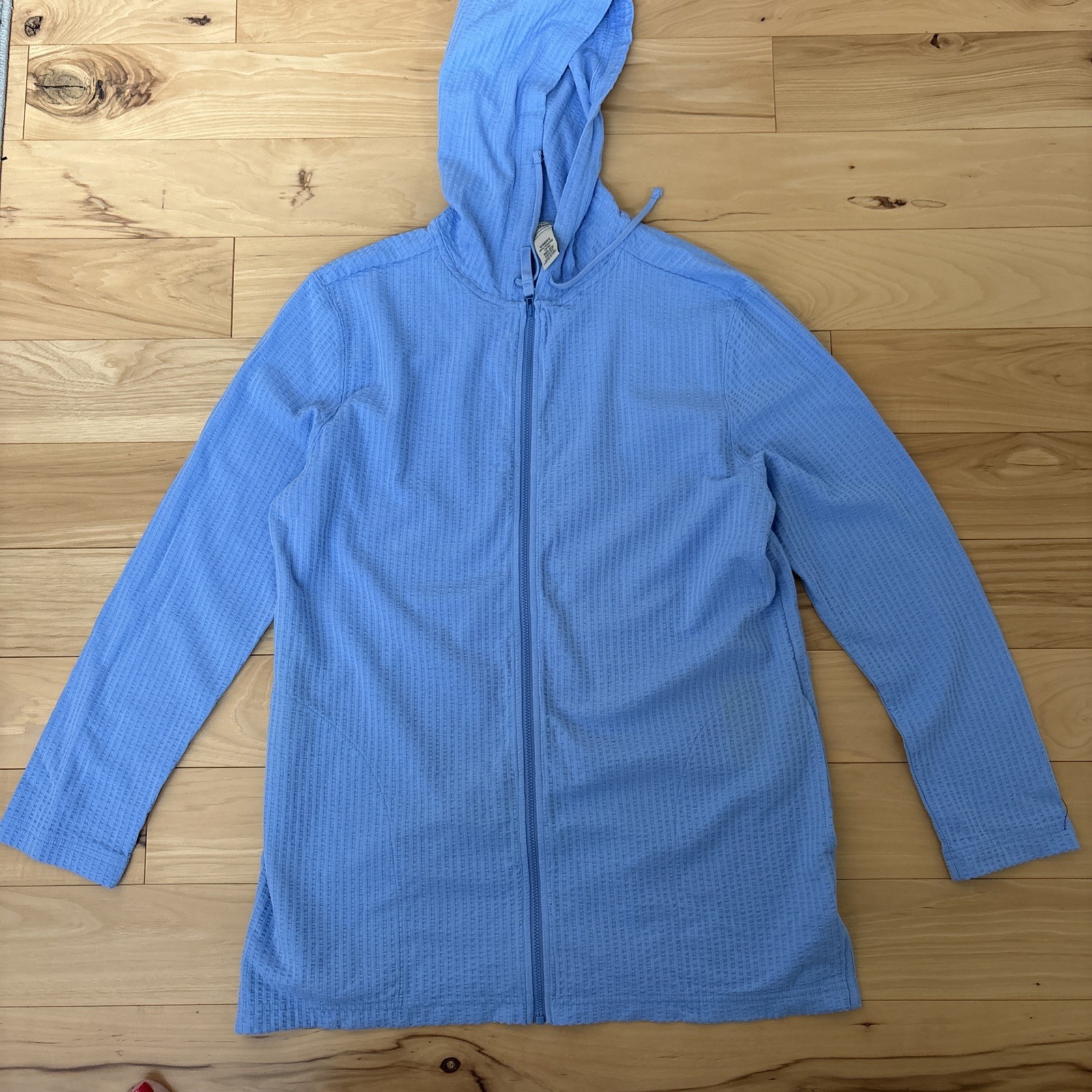 LL Bean Medium Light Blue Beach Hooded Cover Up UPF 50 With Pockets Resort